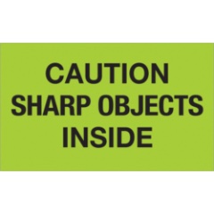 3 x 5" - "Caution Sharp Objects Inside" (Fluorescent Green) Labels